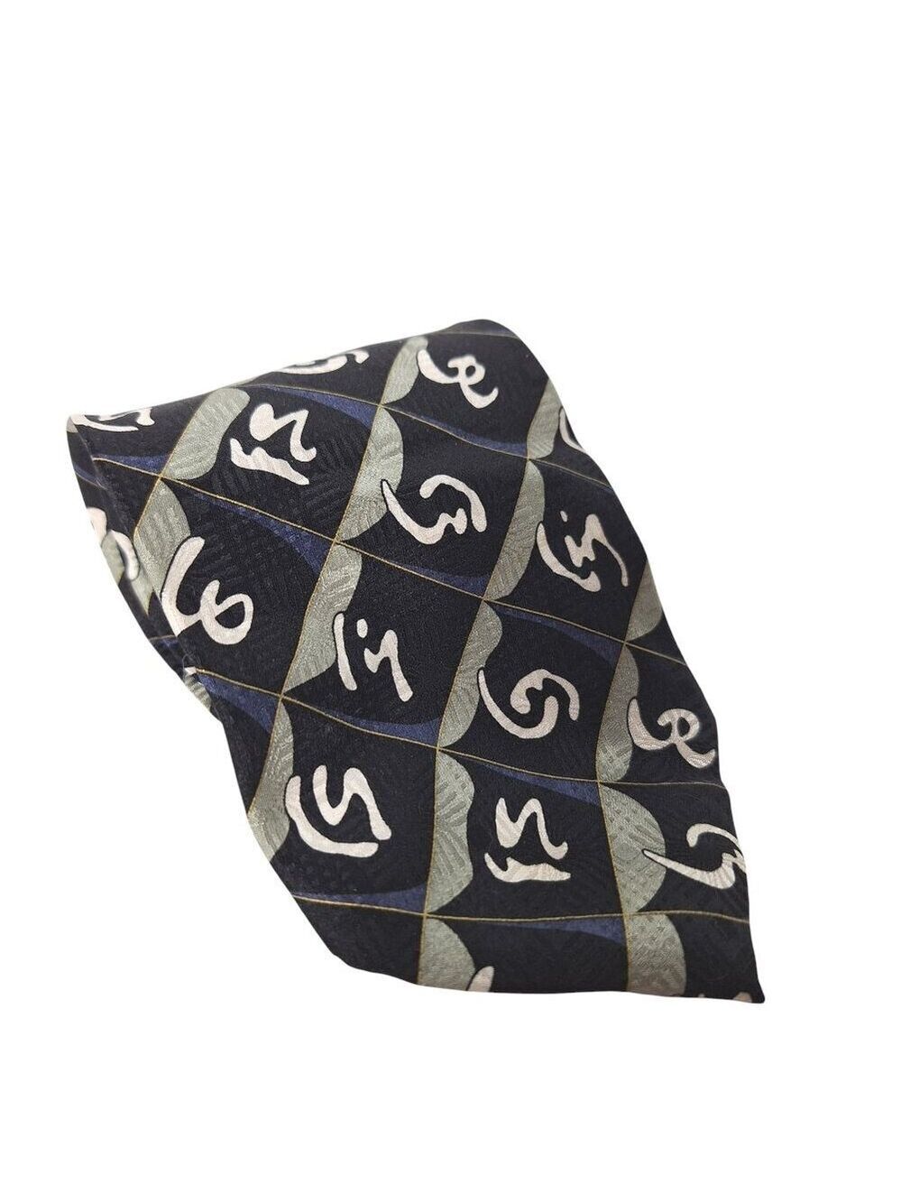 J Riggins Silk Tie Abstract Geometric Black Blue Silver